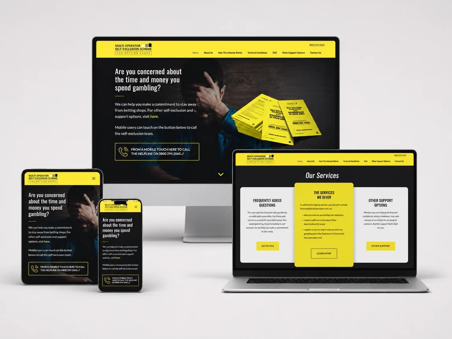 Responsive website mock-up for the Multi Operator Self Exclusion Scheme