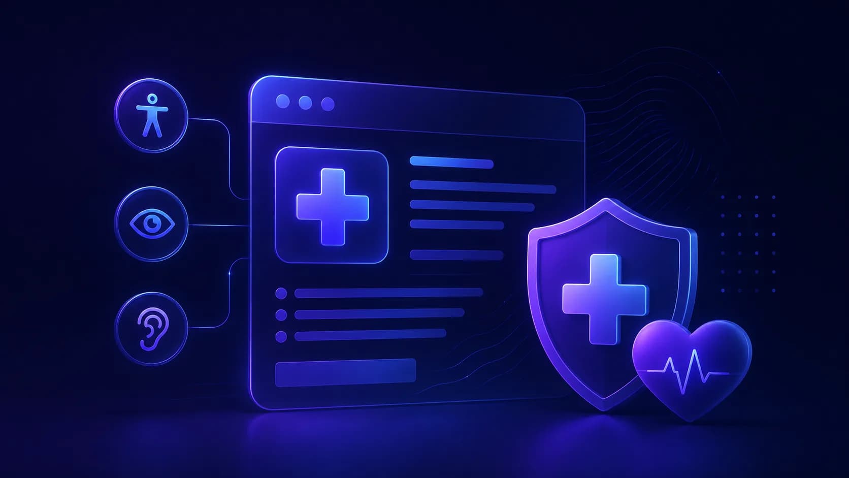 Accessible healthcare website interface with medical and accessibility symbols