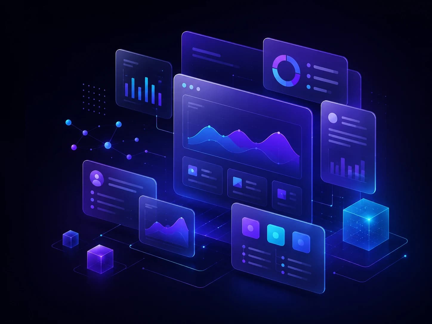 Abstract digital technology platform representing Evoqode services across software, data, digital products and connected systems